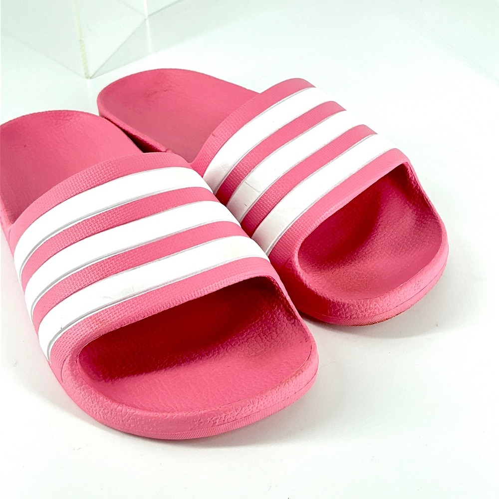 Adidas Adilette Aqua Kids Size 1K 1 K Pink White 3-Stripes Slide Sandals